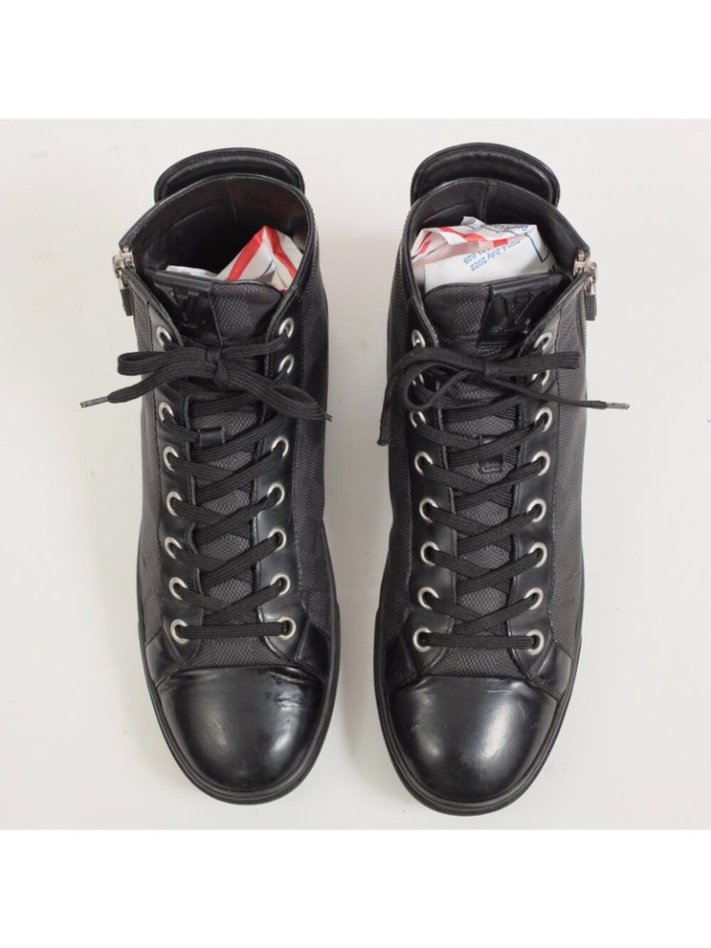 Louis Vuitton 8 US 9 black sneakers high top black Damier LOGO PRINT - Picture 4 of 14